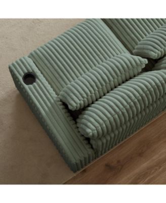 Corduroy L-Shaped Sofa w/ Cup Holder USB Pillows