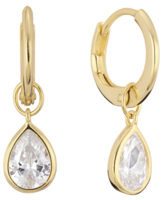 Cubic Zirconia Pear Drop Huggie Hoop Earrings