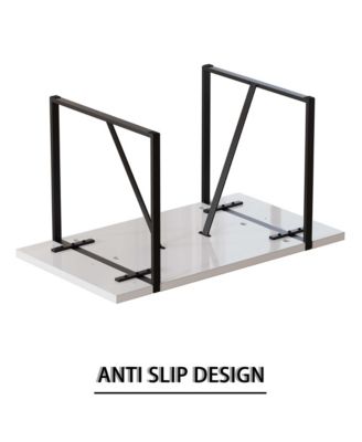 55" Modern Dining Table Set, Black Metal Legs, White Top, PU Chairs