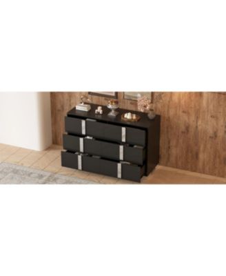Modern Black Dresser with Mirrored Storage & 6 Drawers
