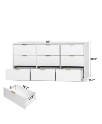 White 9 Drawer Dresser, 63" Large Chest of Drawers
