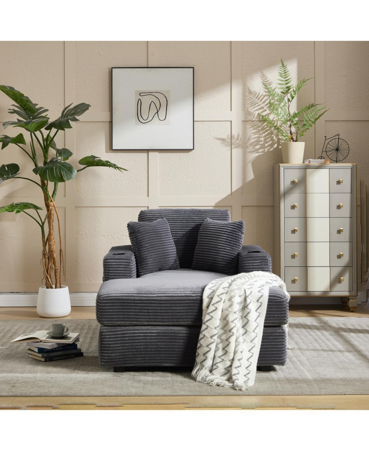 Streamdale Furniture Corduroy Chaise Lounge Sofa, Detachable Cushions, 3 Colours