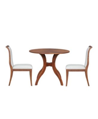 Walnut Round Dining Set- 39.4" Table + 2 Chairs, Solid Wood