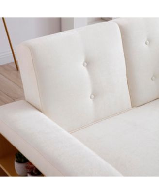  Convertible Sleeper Sofa Bed with Storage Ottoman & Drop Down Table - Beige