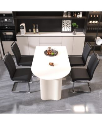 63" Cream MDF Dining Table & PU Chair Set