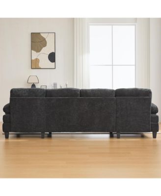 U-Shaped Chenille Sectional Sofa with Dual Chaise & Storage