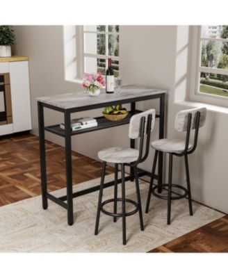 Streamdale Bar Table & 2 Stools Set, Space Saving Pub Dining