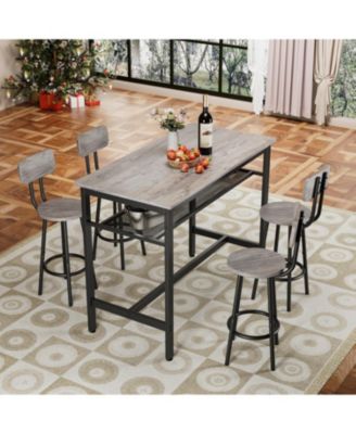 Bar Table & 4 Chairs - Counter Height, Gray