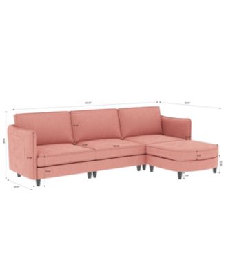 107.8" 3 Seater L-Shaped Sofa Couch with Ottoman & Pockets