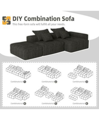 Modern Oversized Chenille Sectional Sofa with Ottoman & Pillows