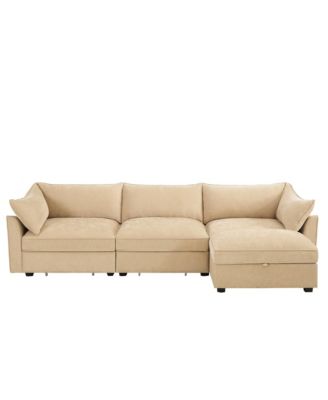 L-Shaped 3-Seater Chenille Sofa with Footstool - Wheat