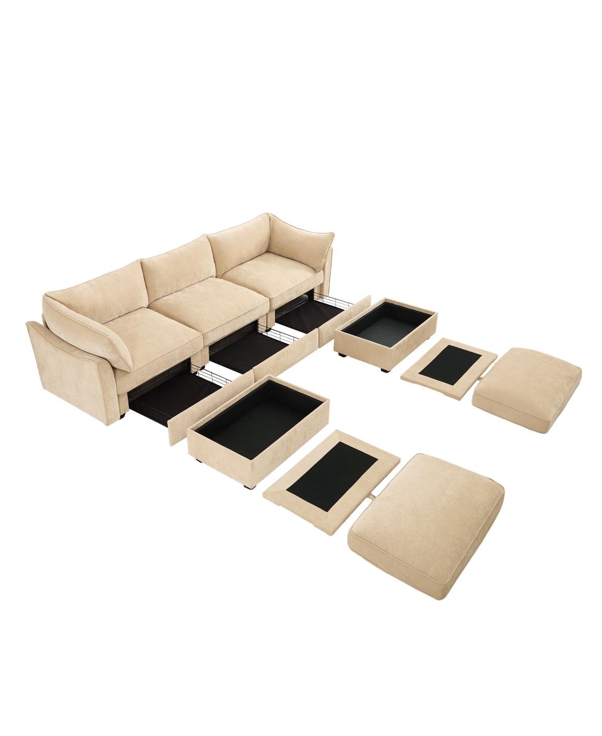 Streamdale Furniture U-Shaped 3-Seater Sofa w/ Footstools & Storage - Chenille Wheat