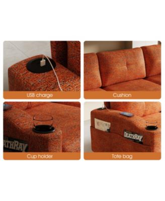 Streamdale Orange Convertible Sofa with Storage & Footstools