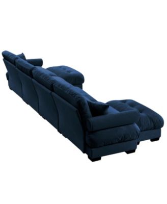 U Shaped Sectional Cloud Couch, Movable Ottomans, Velvet, Blue
