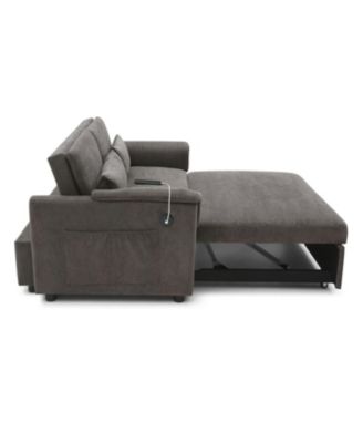 55" Velvet Pull Out Sofa Bed w/ USB, Pockets, Pillows