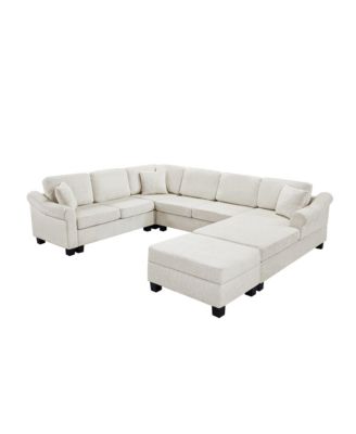 111.8" U-Shaped Chenille Sectional Sofa with Ottoman