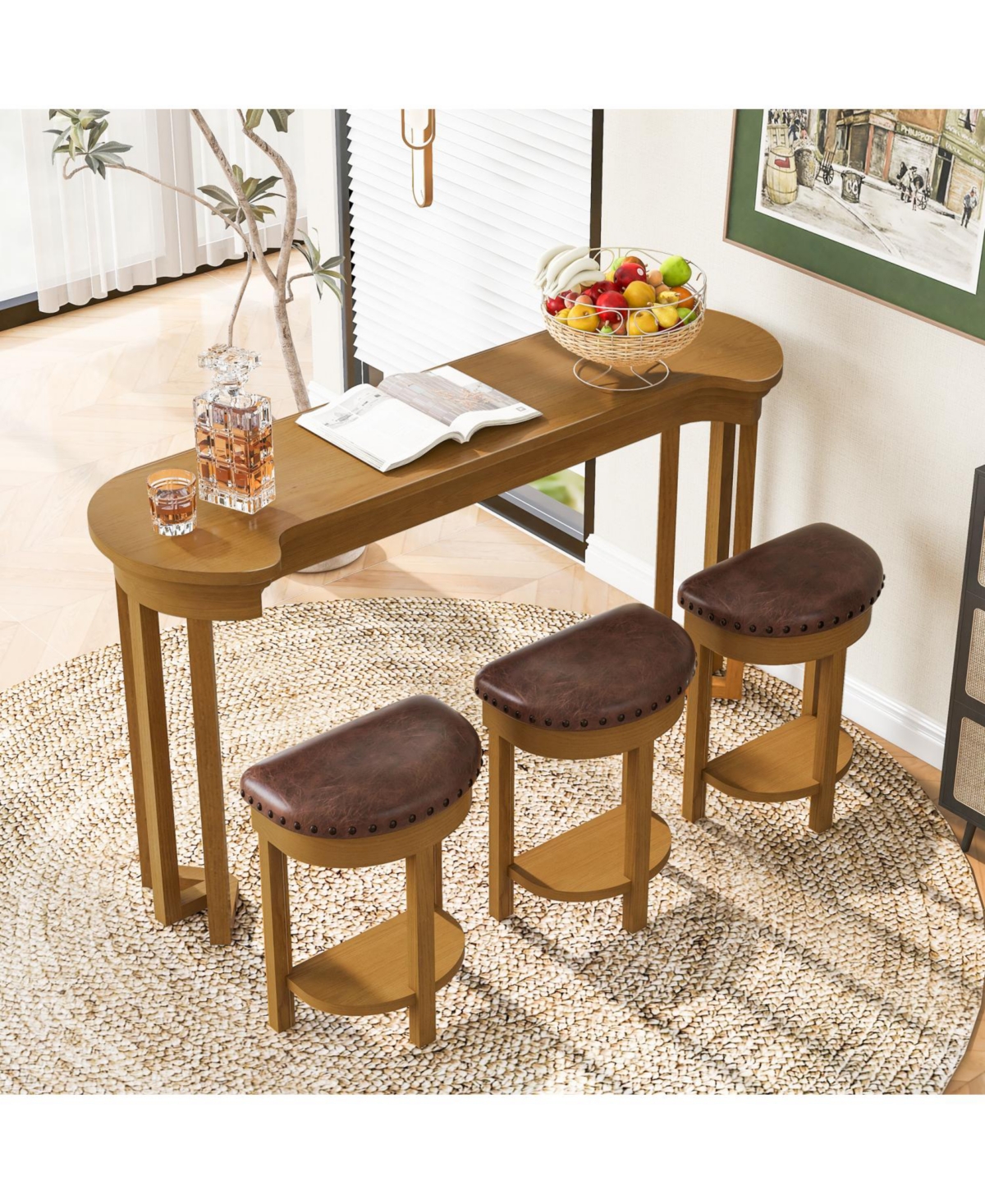 Streamdale Bar Table Set with 3 Stools - Counter Height, Natural