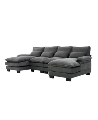 U Shaped Cloud Couch, 110" Chenille Sectional Sofa with Double Chaise