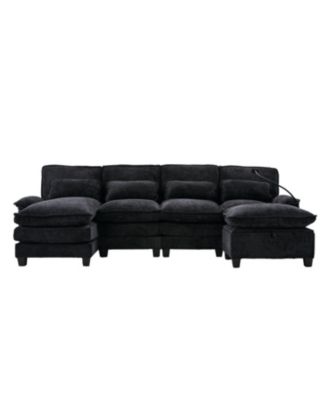 106" U-Shape Sectional Sofa Cloud Couch, Chenille, Ottoman & Pillows