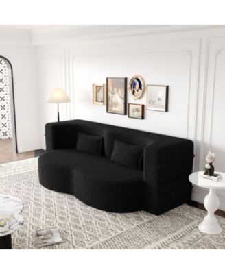 Modern Convertible Teddy Fabric Sleeper Sofa Bed with 2 Pillows