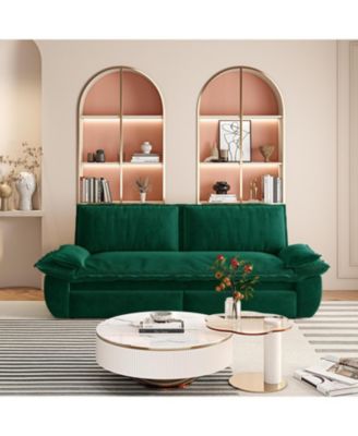 Queen Pull Out Sofa Bed, 3-in-1 Convertible Velvet Loveseat, Green