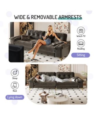 Modern 4-Seat Cloud Sofa, Wide Arms, Tufted, Chenille, Dark Grey