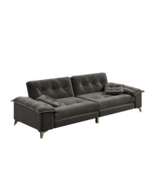 Modern 4-Seat Cloud Sofa, Wide Arms, Tufted, Chenille, Dark Grey