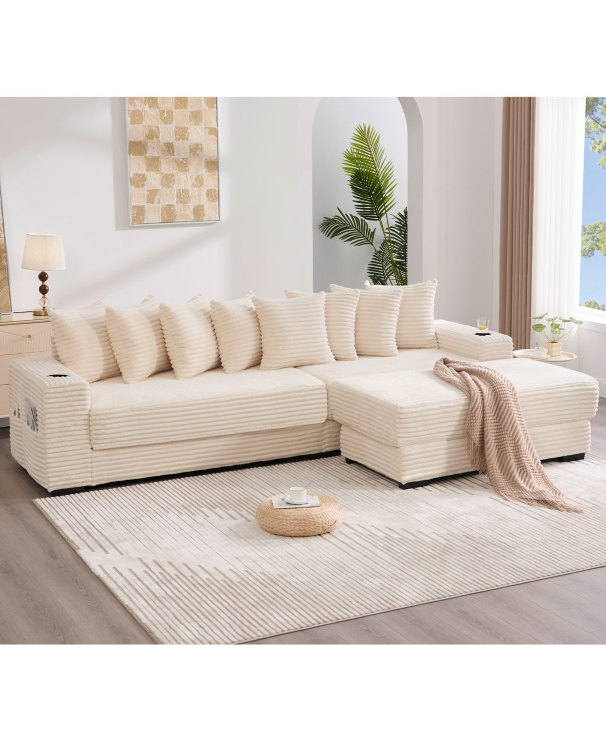 Streamdale Furniture Corduroy L-Shaped Sectional Sofa with