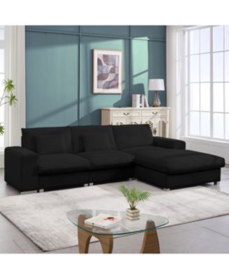 Streamdale Nordic L-shaped Flannel Sofa, Wooden Frame, Minimalist Living Room