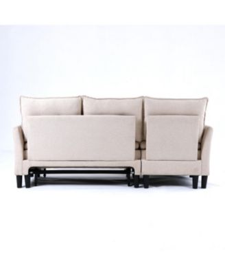 L-Shaped Sectional Sofa w/ Storage - Beige Cotton-Linen