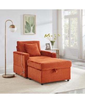 Fluffy Corduroy Lazy Sofa w/ Ottoman, Table & Storage