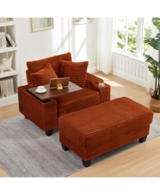 Multifunctional Corduroy Sofa with Hidden Table & Storage