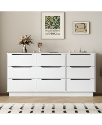 Streamdale White 9-Drawer Dresser - Modern Long Chest for Bedroom/Living Room