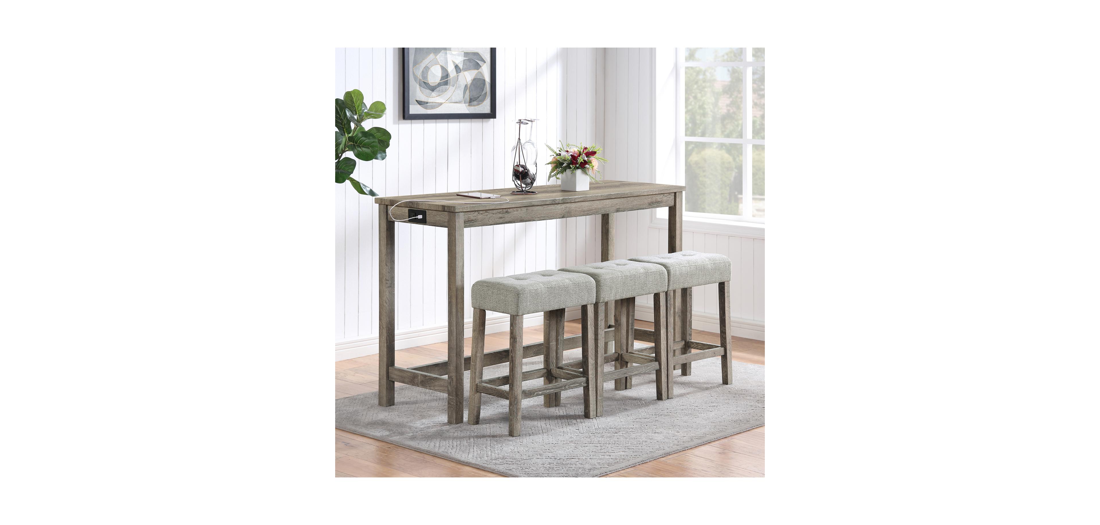 Streamdale Furniture Bar Table & Chairs Set w/ Power Outlet - 4 Piece Dining Set