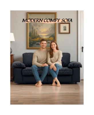 Black Faux Leather Storage Loveseat - Modern 2-Seater Sofa