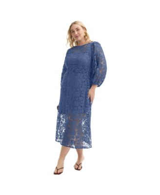 Women's June + Vie Puff Sleeve Lace Midi Dress