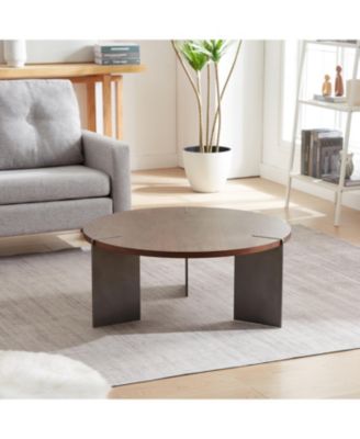 Round Coffee Table Walnut Wood Surface and Black Metel Feet