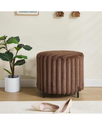 Upholstered Round Ottoman with Metal Legs - Brown