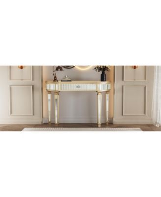 Streamdale 47" Half-Moon Mirrored Console Table - Fluted Glass & Crystal Knob