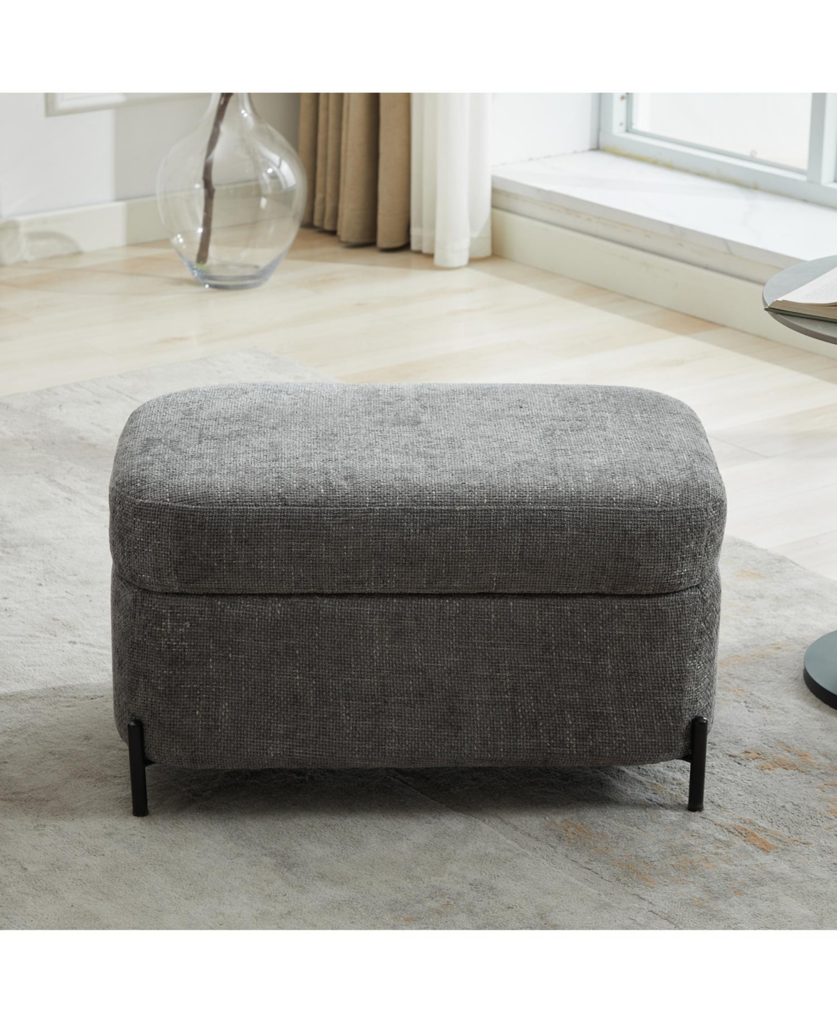 Streamdale Chenille Storage Ottoman - Black Metal Legs
