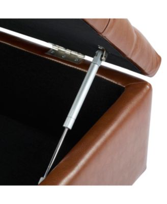 Ottoman Bench with Storage, Brown PU Surface, Rubber Wood Legs, 300 lbs Capacity