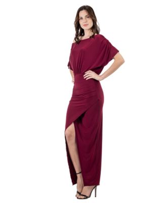Women's Boat Neck Batwing Sleeve Slit Maxi Dress