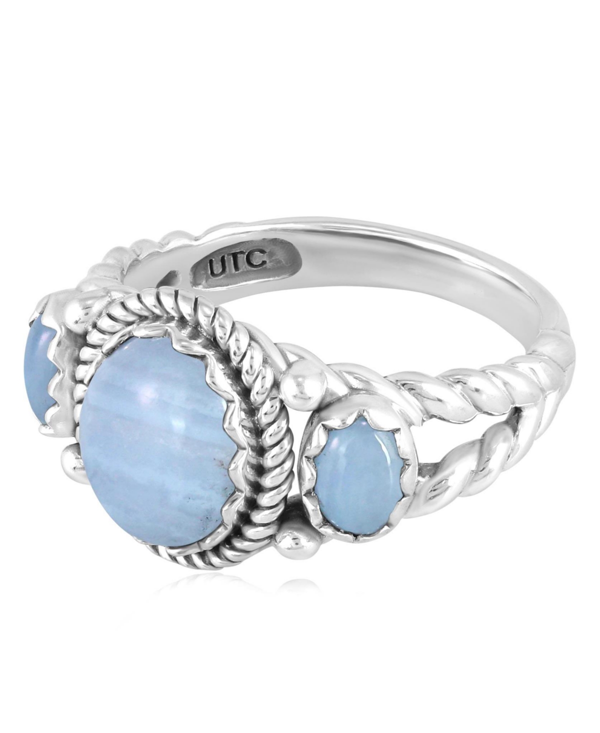 American West Jewelry Sterling Silver Blue Lace Agate 3-Stone Ring