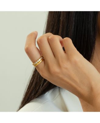 18K Gold Plated Sterling Silver Shining Elegance Ring Duo Set Holiday Gift Idea