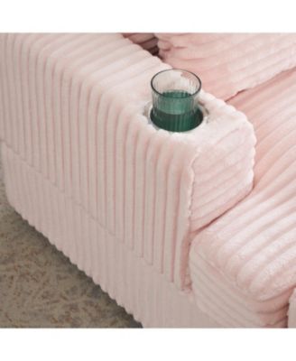 Corduroy Armchair & Ottoman Set with Cup Holder