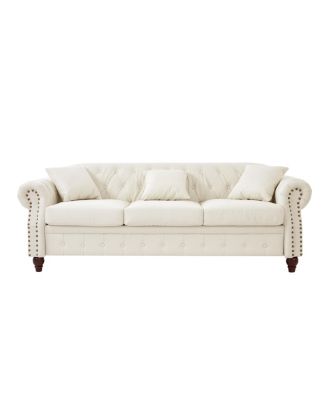  Ivory Chesterfield Sofa Tufted Faux Leather with Storage