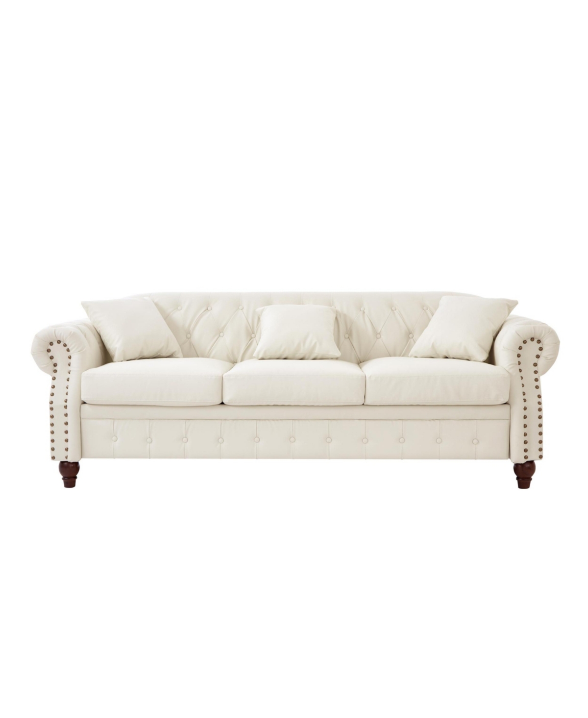 Streamdale Furniture Ivory Chesterfield Sofa Tufted Faux Leather with Storage