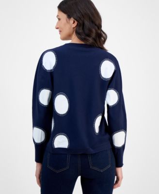 Women's Intarsia Polka-Dot Dolman-Sleeve Sweater