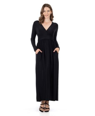 Women's Long Sleeve V-Neck Side Slit Maxi Dress
