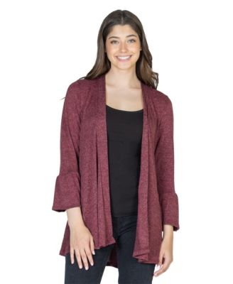 Women's Knit Three Quarter Bell Sleeve Open Cardigan Sweater